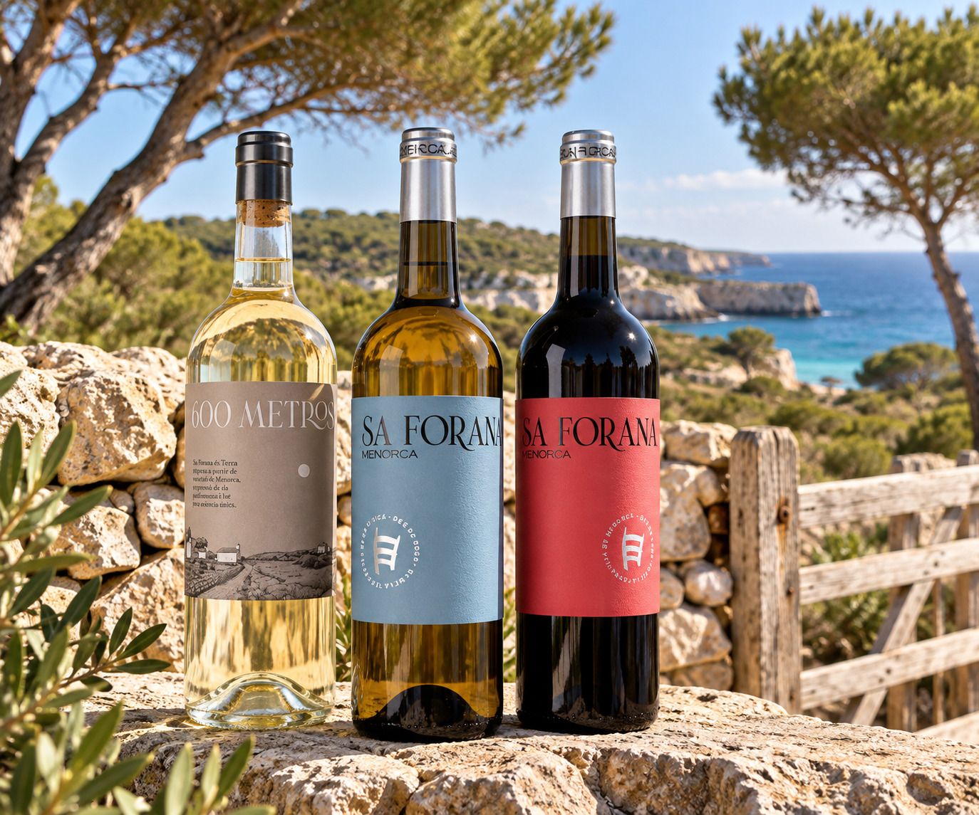 El lot de vins menorquins està format per un 600 Metros Sa Forana Blanc, un Sa Forana Blanc i un Sa Forana Negre FOTO: Cedida