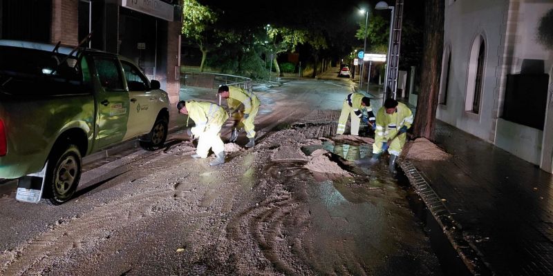 La brigada de la neteja en un dels carrers afectats per la pluja. FOTO: Ajuntament