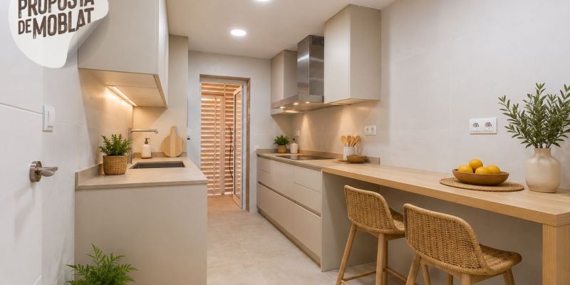 Cuina-office de la planta baixa del Parc Central disponible a AMAT Immobiliaris. FOTO: Cedida