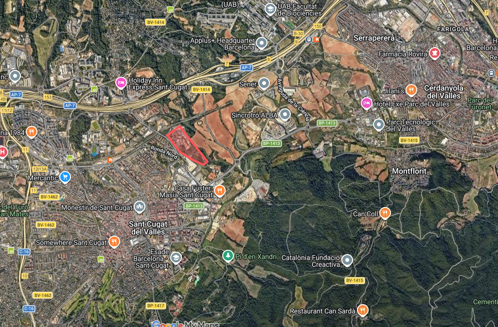 En vermell, la zona de la Pelleria, enganxat a Sant Cugat FOTO: Google Maps